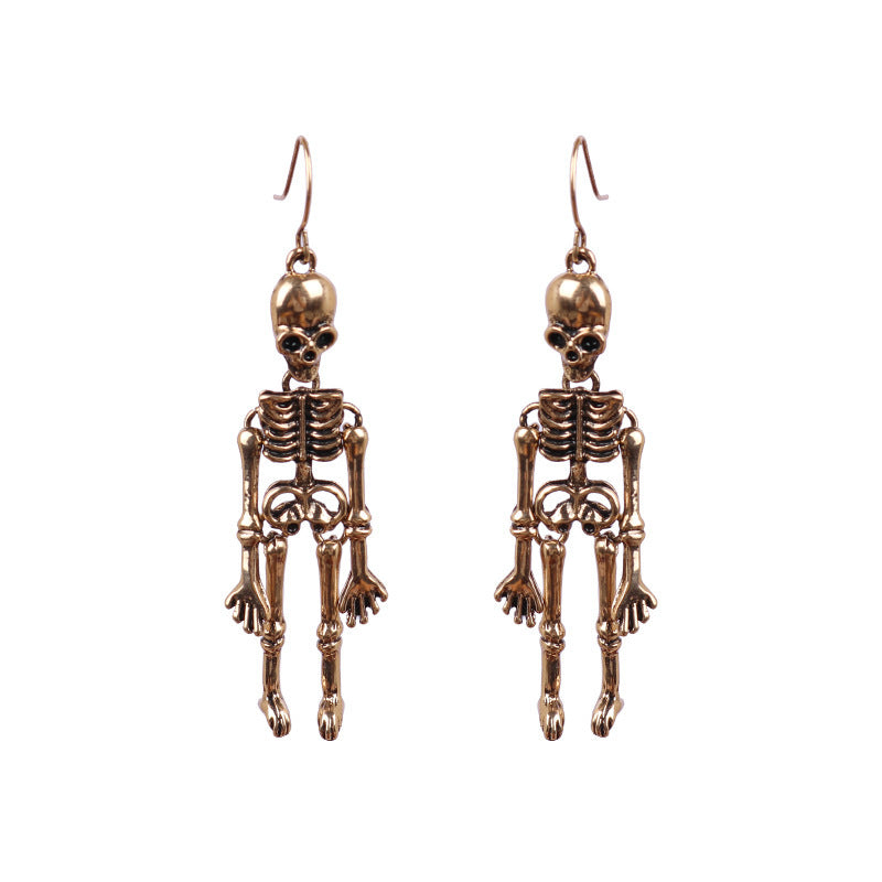 Skeleton Alloy Earrings Gold One Size