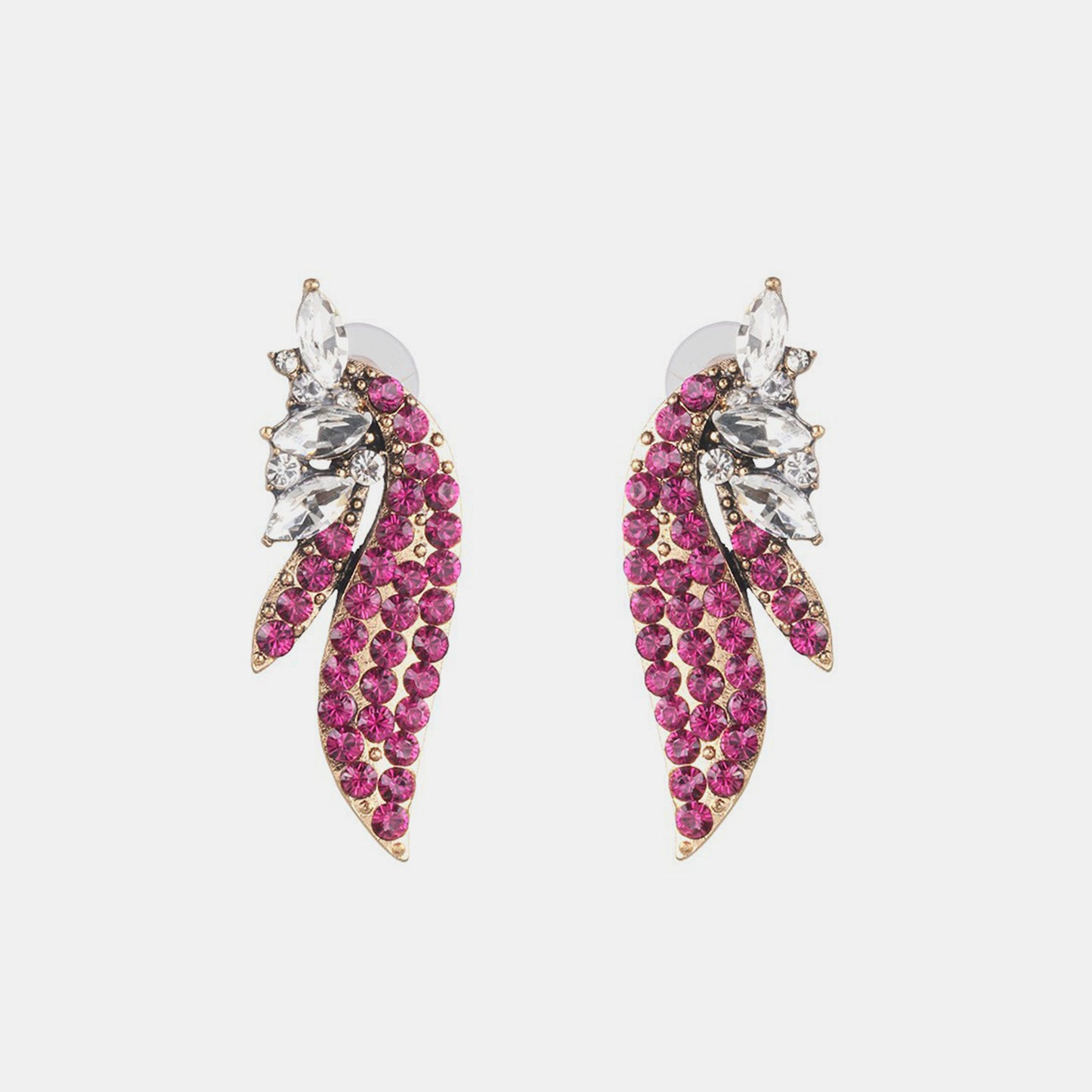 Alloy Glass Stone Stud Earrings Hot Pink One Size