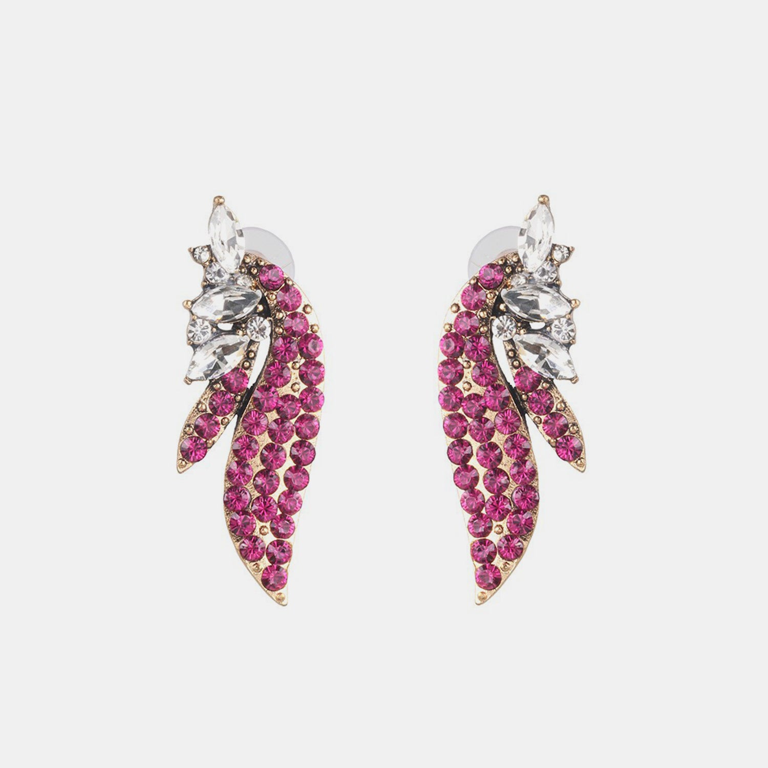 Alloy Glass Stone Stud Earrings Hot Pink One Size