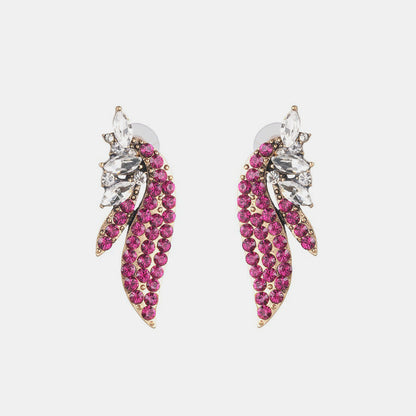 Alloy Glass Stone Stud Earrings Hot Pink One Size