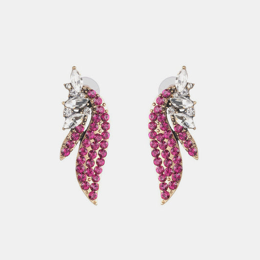 Alloy Glass Stone Stud Earrings Hot Pink One Size