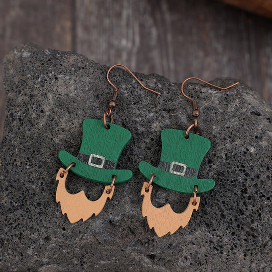 Wooden Hat Shape Dangle Earrings Green One Size