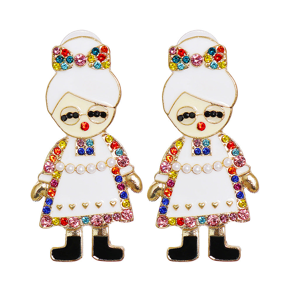 Rhinestone Alloy Earrings Mis Claus One Size