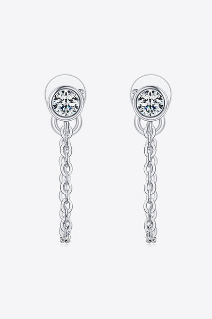 Inlaid Moissanite Chain Earrings Silver One Size