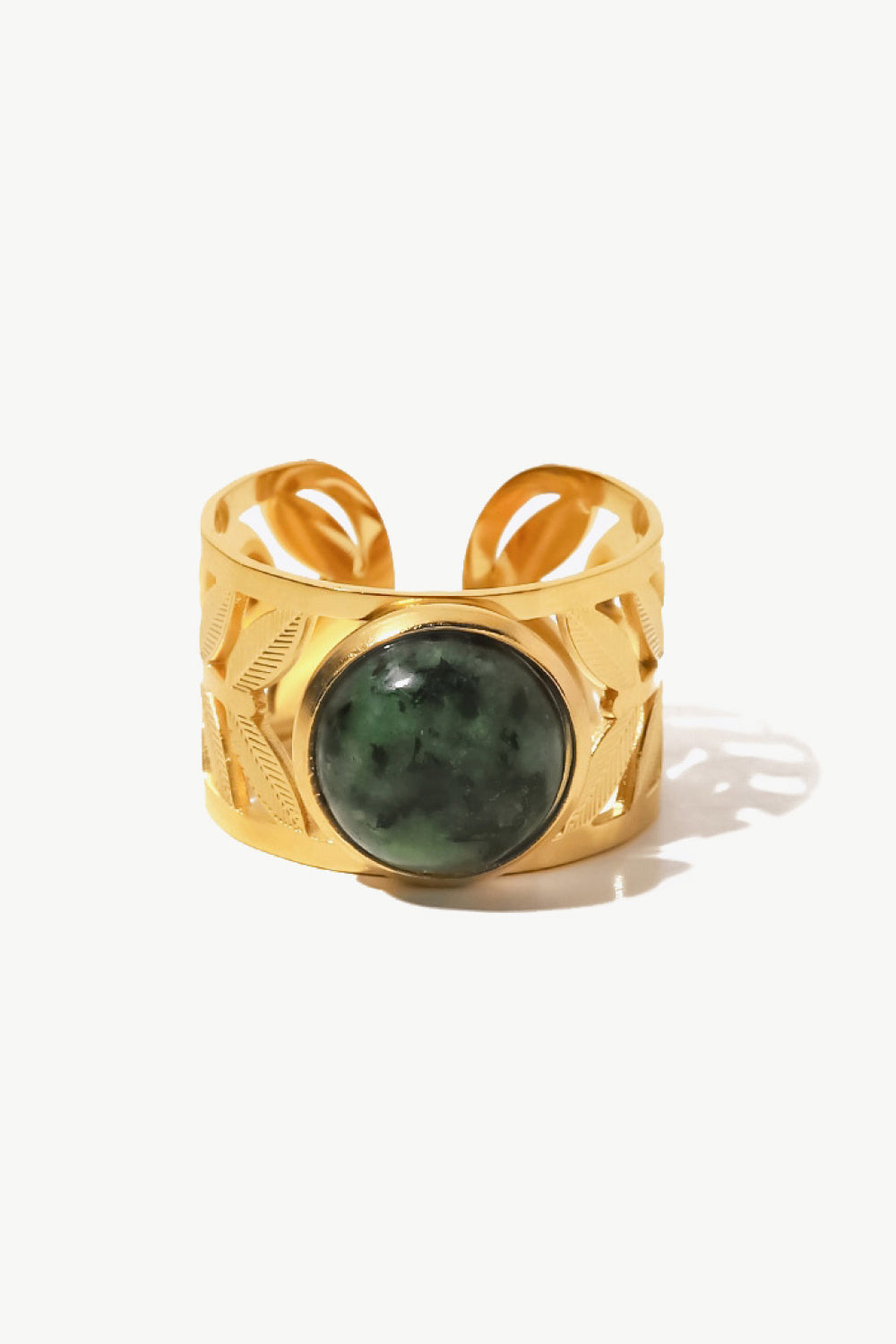 18k Gold Plated Malachite Leaf Ring Tophus One Size