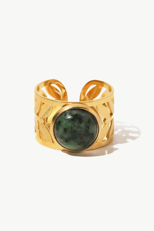 18k Gold Plated Malachite Leaf Ring Tophus One Size