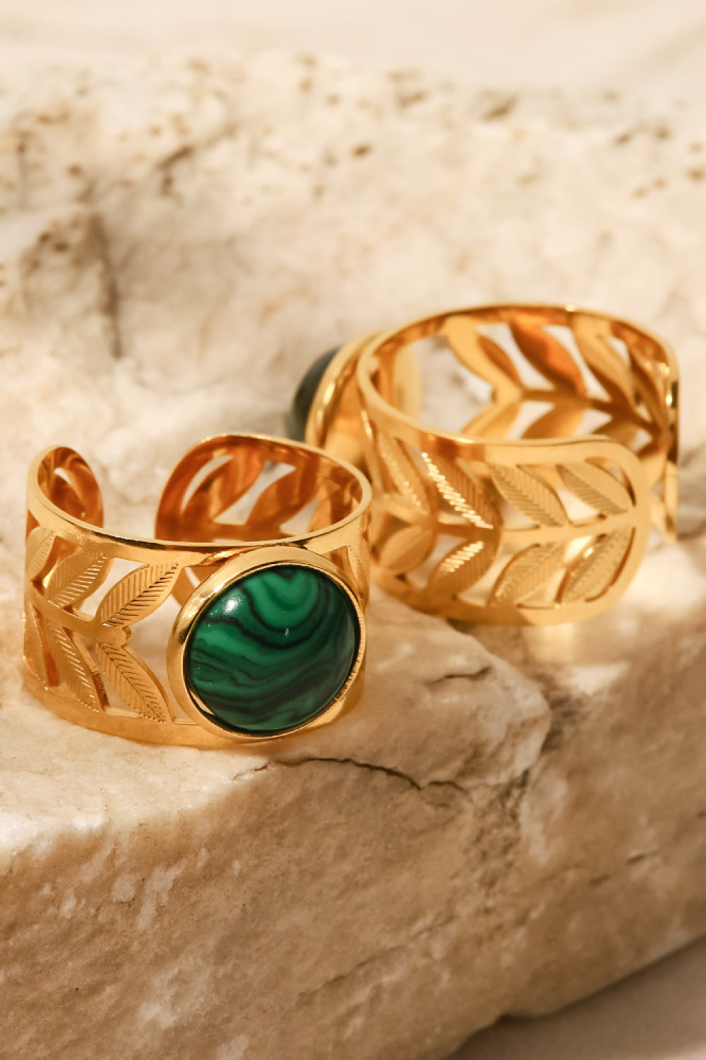 18k Gold Plated Malachite Leaf Ring Malachite One Size