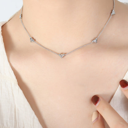 Titanium Steel Zircon Heart Necklace Silver One Size
