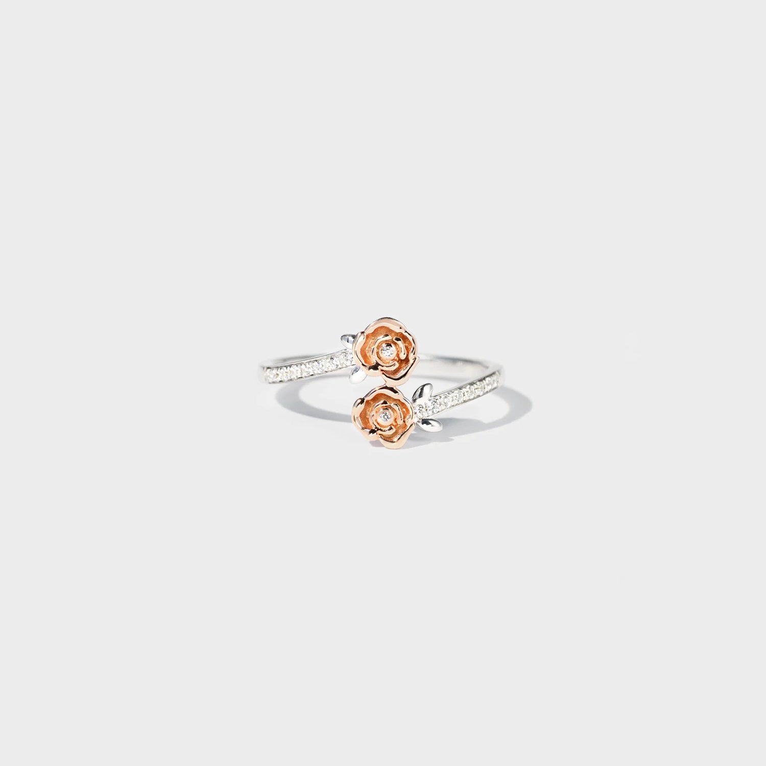 Rose Shape Inlaid Zircon Bypass Ring Silver