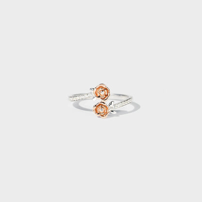Rose Shape Inlaid Zircon Bypass Ring Silver