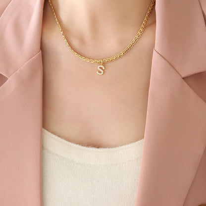 Brass Inlaid Zircon Letter Pendant Necklace Style S One Size