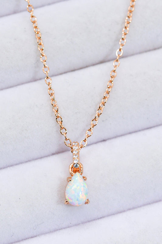 Opal Pendant 925 Sterling Silver Chain-Link Necklace Rose Gold One Size