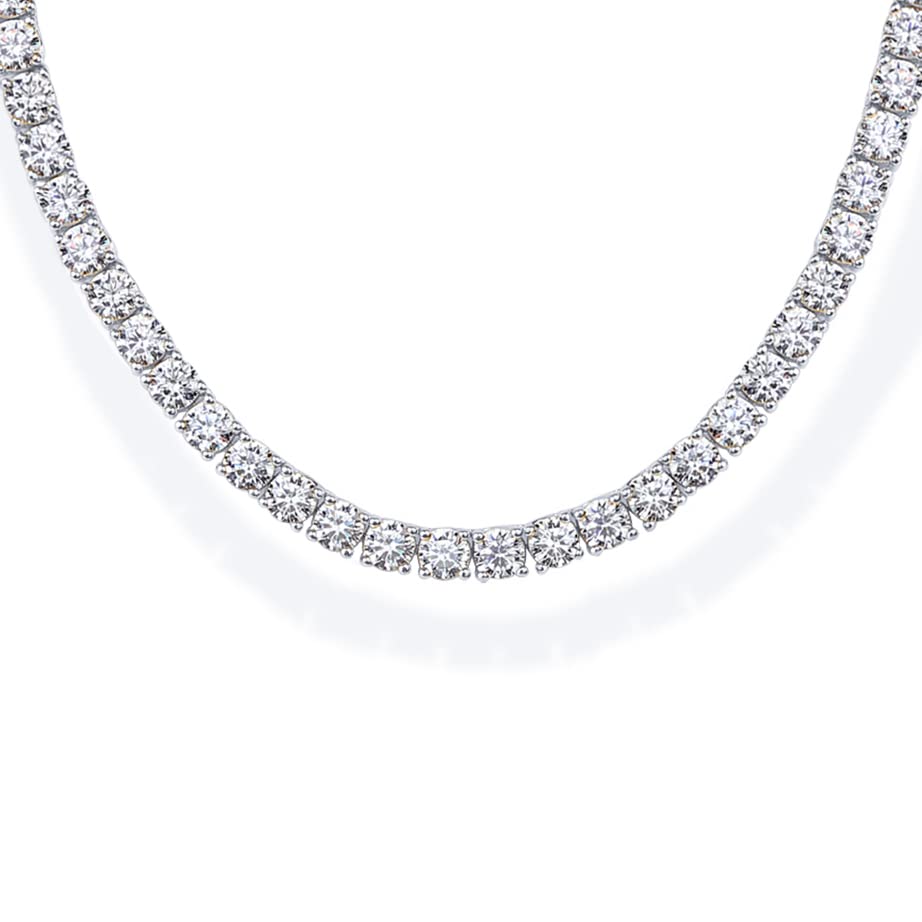 PAVOI 14K Gold Plated 3mm Simulated Diamond Tennis Necklace for Women | Tennis Chain | Chunky Long Gold Necklace for Women| Sizes 15" and 18" White Gold