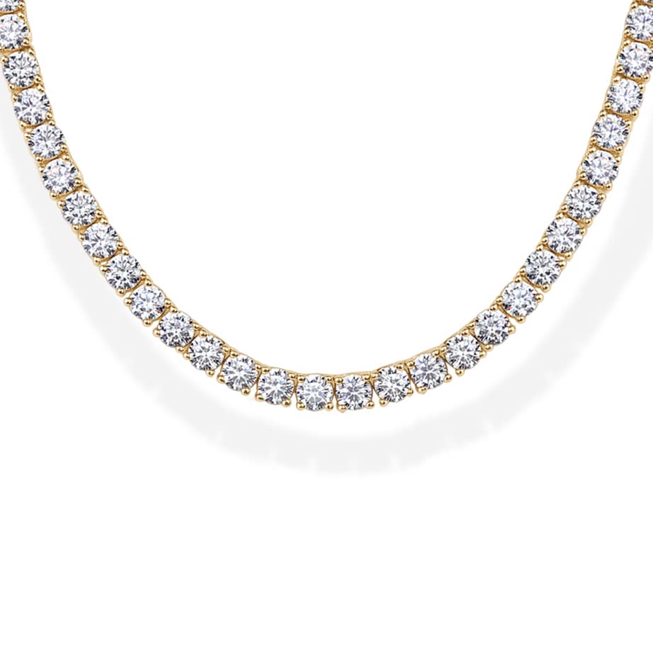 PAVOI 14K Gold Plated 3mm Simulated Diamond Tennis Necklace for Women | Tennis Chain | Chunky Long Gold Necklace for Women| Sizes 15" and 18" Yellow Gold 15 Inches