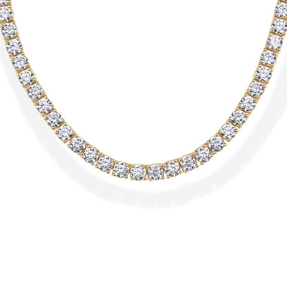 PAVOI 14K Gold Plated 3mm Simulated Diamond Tennis Necklace for Women | Tennis Chain | Chunky Long Gold Necklace for Women| Sizes 15" and 18" Yellow Gold 15 Inches