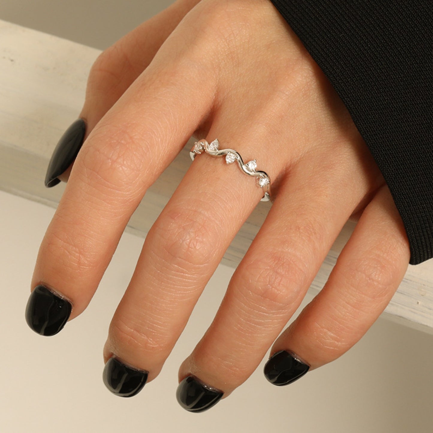 925 Sterling Silver Inlaid Zircon Ring Silver
