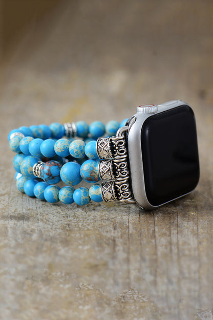 Synthetic Imperial Jasper Beaded Watchband Bracelet Sky Blue