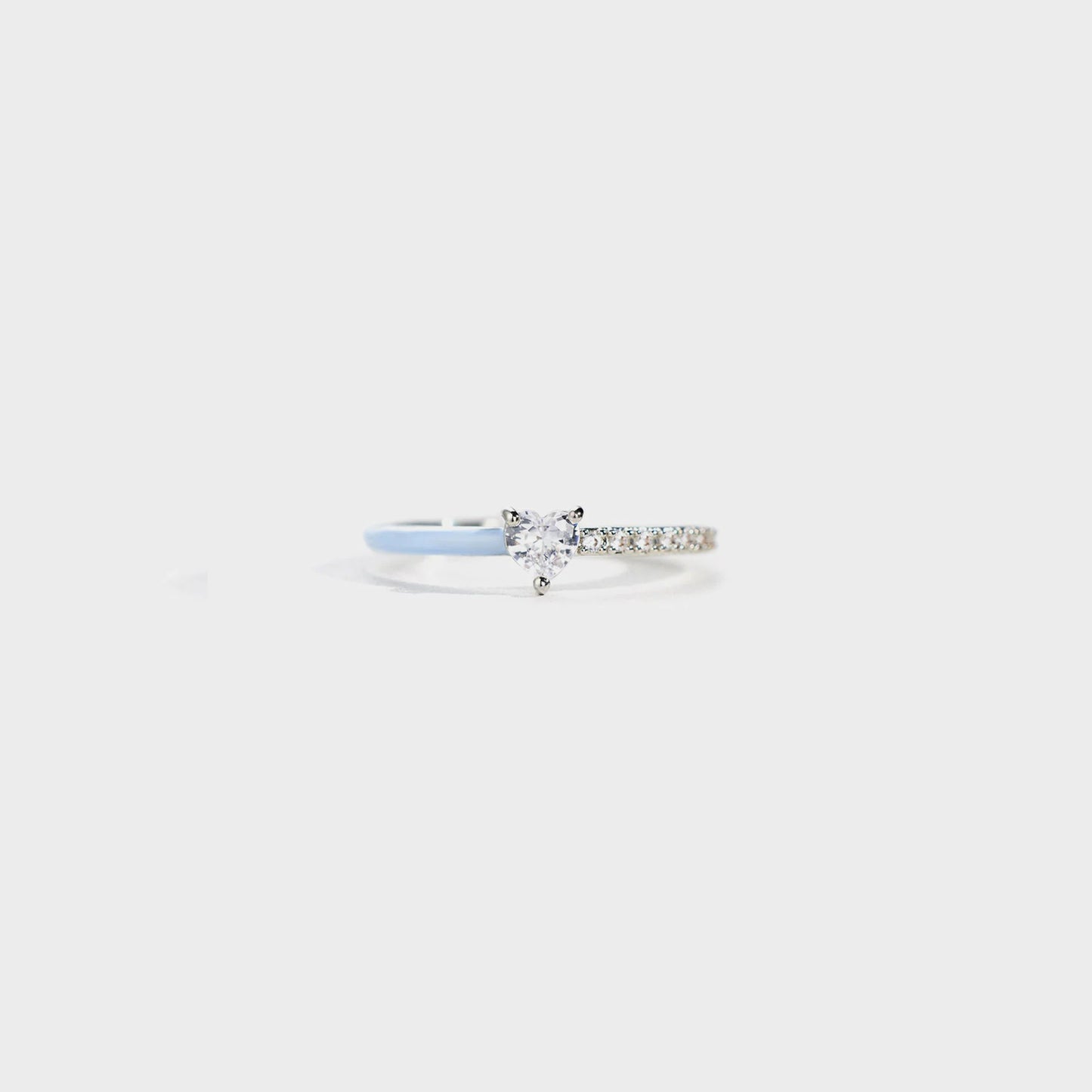 Heart Shape Inlaid Zircon Enamel Ring Light Blue