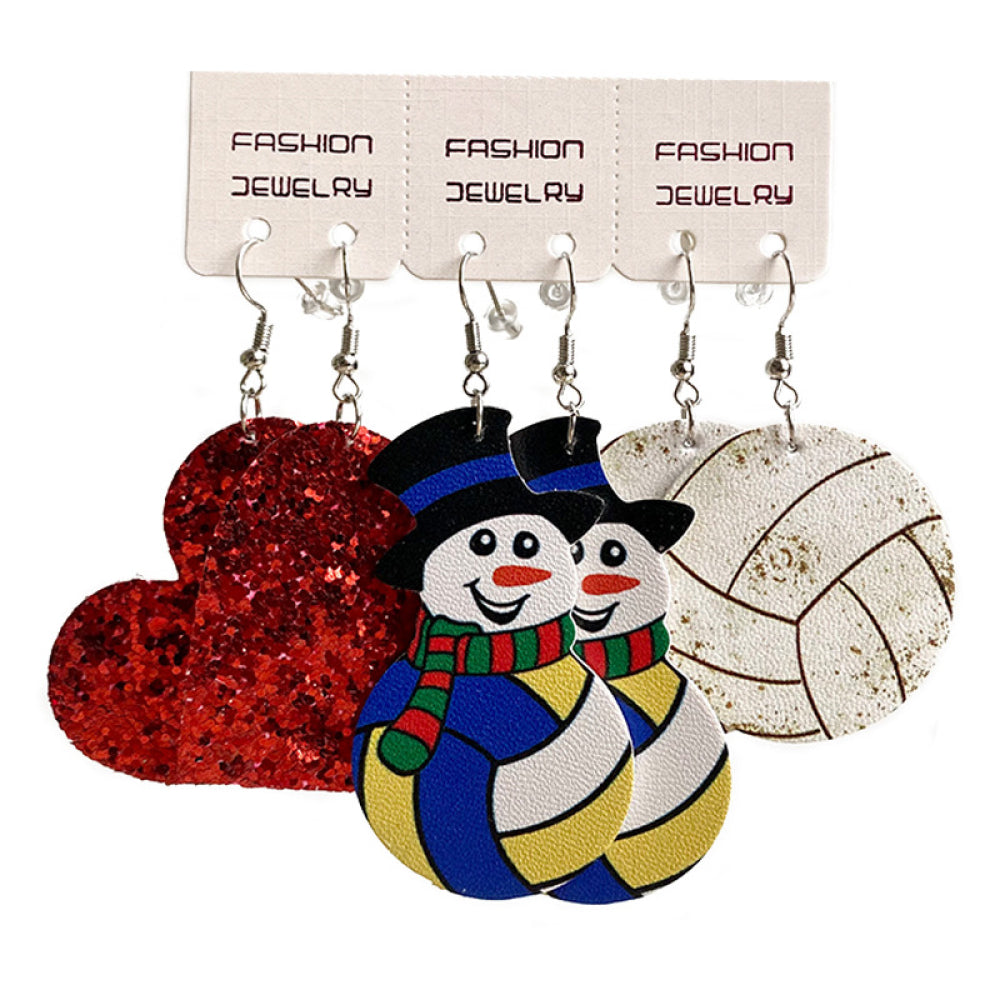 Snowman, Ball, and Heart Earrings Set Style B One Size
