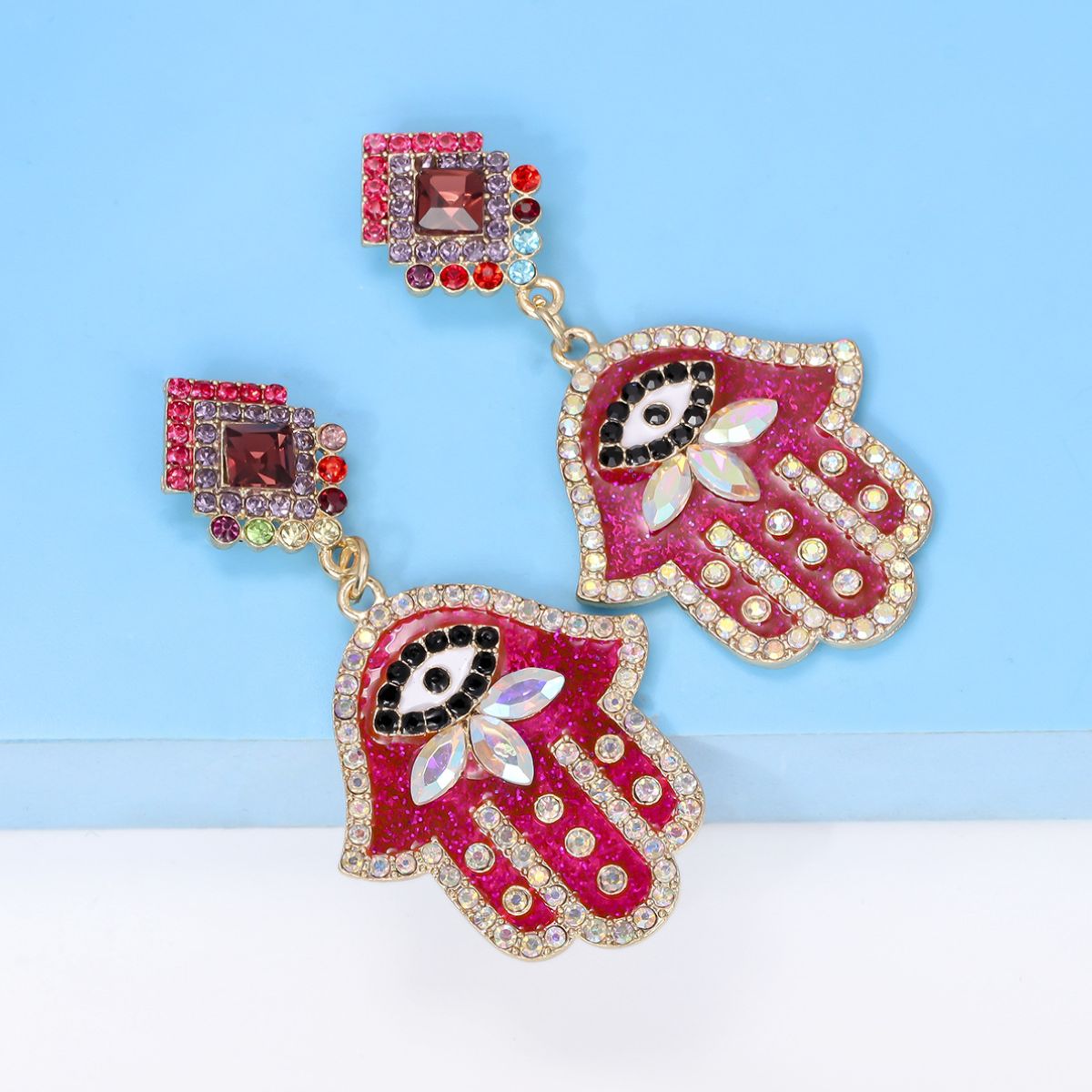 Alloy & Rhinestone Earrings Deep Red One Size