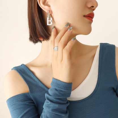 Letter B Titanium Steel Earrings Silver One Size