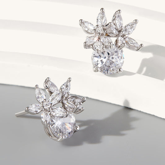 Zircon 925 Sterling Silver Flower Stud Earrings Silver One Size