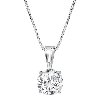1/2 to 3 Carat Solitaire Diamond Necklaces for Women | Round Cut Lab Grown Diamond | 14K White Gold Pendant | Fine Jewelry for Her | Timeless Design | Gift Box Included