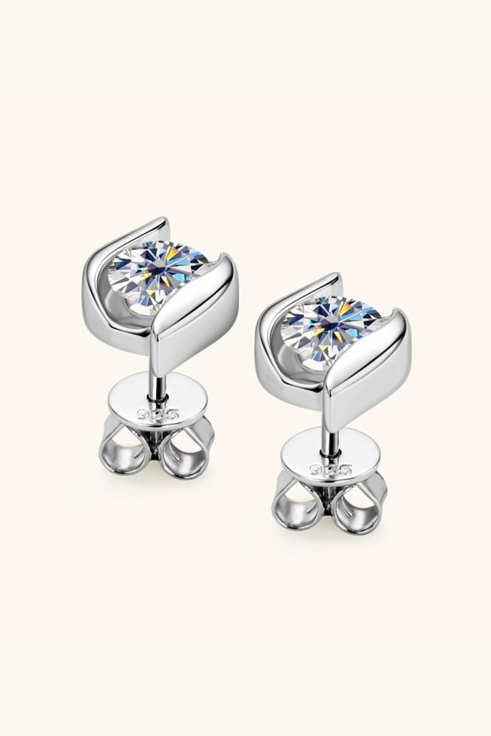 1 Carat Moissanite 925 Sterling Silver Stud Earrings Silver One Size