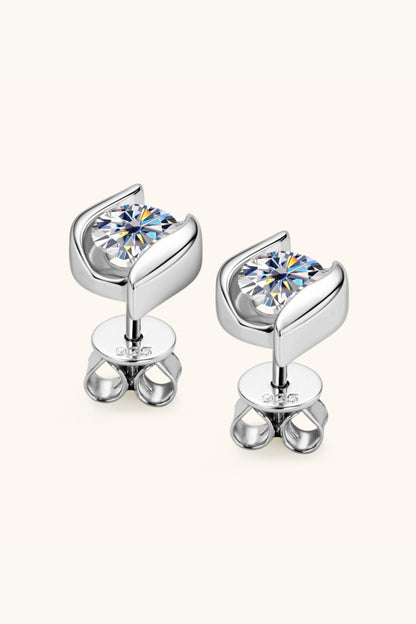 1 Carat Moissanite 925 Sterling Silver Stud Earrings Silver One Size