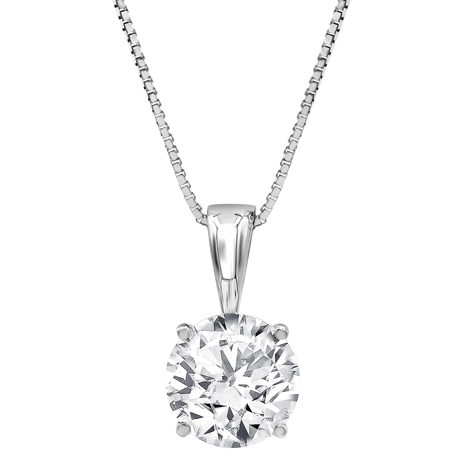 1/2 to 3 Carat Solitaire Diamond Necklaces for Women | Round Cut Lab Grown Diamond | 14K White Gold Pendant | Fine Jewelry for Her | Timeless Design | Gift Box Included 1.5 carats