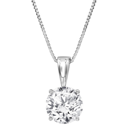 1/2 to 3 Carat Solitaire Diamond Necklaces for Women | Round Cut Lab Grown Diamond | 14K White Gold Pendant | Fine Jewelry for Her | Timeless Design | Gift Box Included 1.5 carats