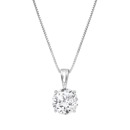 1/2 to 3 Carat Solitaire Diamond Necklaces for Women | Round Cut Lab Grown Diamond | 14K White Gold Pendant | Fine Jewelry for Her | Timeless Design | Gift Box Included