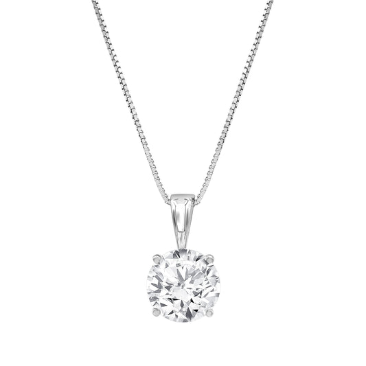 1/2 to 3 Carat Solitaire Diamond Necklaces for Women | Round Cut Lab Grown Diamond | 14K White Gold Pendant | Fine Jewelry for Her | Timeless Design | Gift Box Included