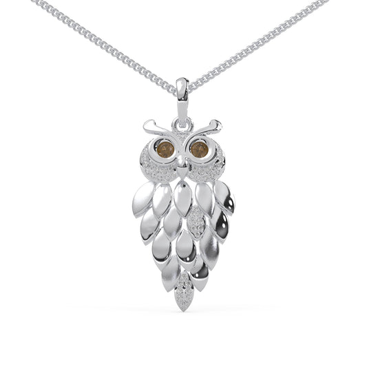 1/6 Cttw Round Cut Natural Diamond Vintage Owl Pendant Necklace In 925 Sterling Silver With Chain (18 Inch) For Women | (Color J-K, Clarity I1-I2) | Real Diamond Fine Jewelry Gift Box Included Silver