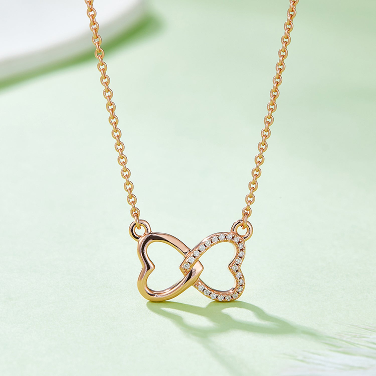 Moissanite 925 Sterling Silver Heart Bow Necklace Rose Gold One Size