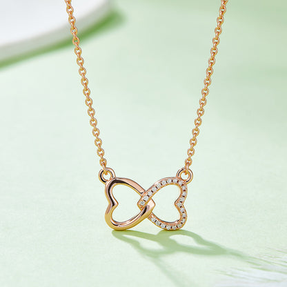 Moissanite 925 Sterling Silver Heart Bow Necklace Rose Gold One Size