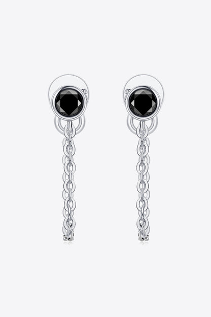 Inlaid Moissanite Chain Earrings Black Silver One Size