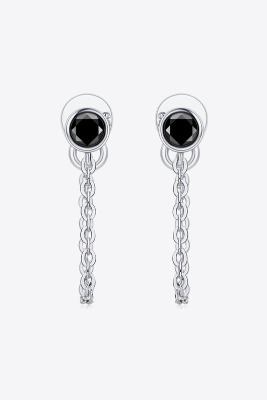 Inlaid Moissanite Chain Earrings Black Silver One Size