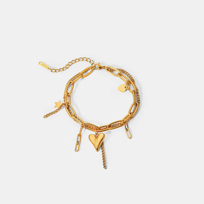 Stainless Steel Double Layered Charm Bracelet Gold One Size