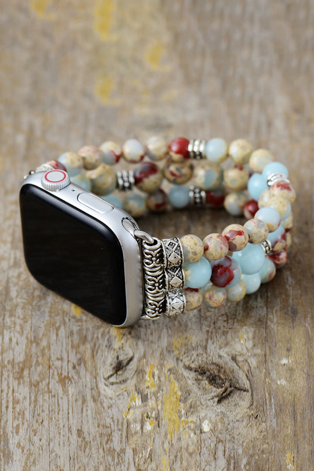 Synthetic Imperial Jasper Beaded Watchband Bracelet Cream