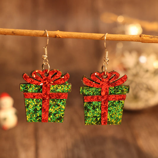 Sequin Gift Box PU Leather Earrings Green One Size