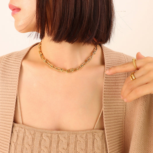 Chunky Chain Titanium Steel Necklace Gold One Size