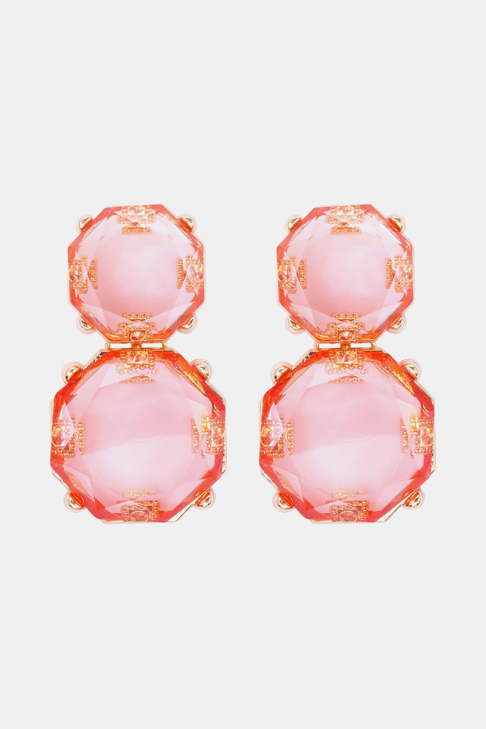 Geometrical Shape Zinc Alloy Frame Dangle Earrings Pink One Size