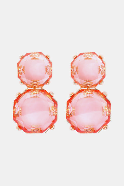 Geometrical Shape Zinc Alloy Frame Dangle Earrings Pink One Size