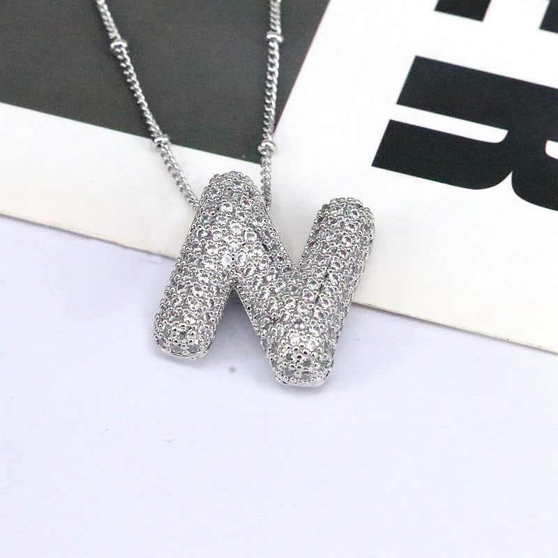 Copper Inlaid Zircon Letter Pendant Necklace Style N One Size