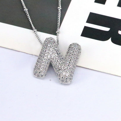 Copper Inlaid Zircon Letter Pendant Necklace Style N One Size