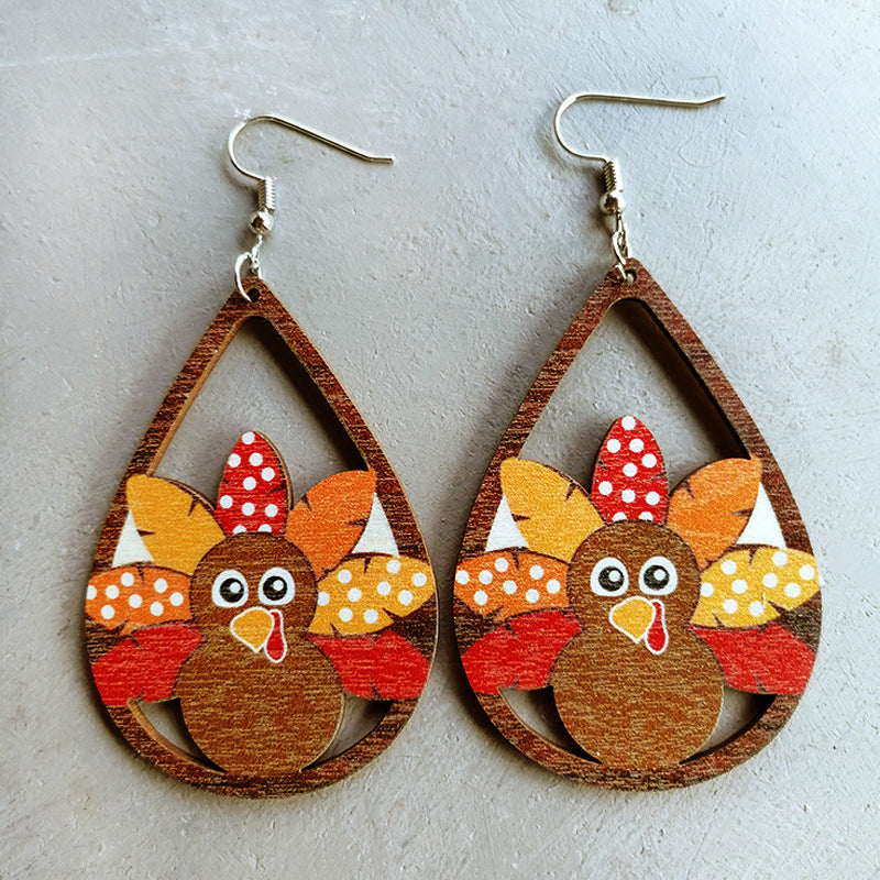 Thanksgiving Turkey Drop Earrings Style B One Size