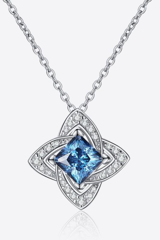 1 Carat Moissanite Floral Pendant Necklace Sky Blue One Size