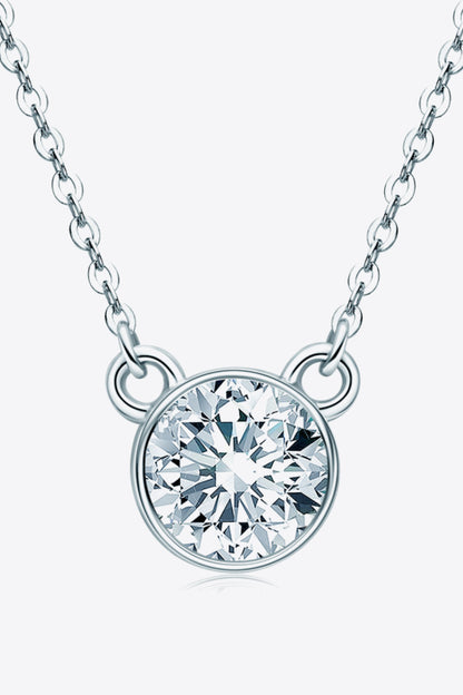 925 Sterling Silver 1 Carat Moissanite Round Pendant Necklace Silver One Size