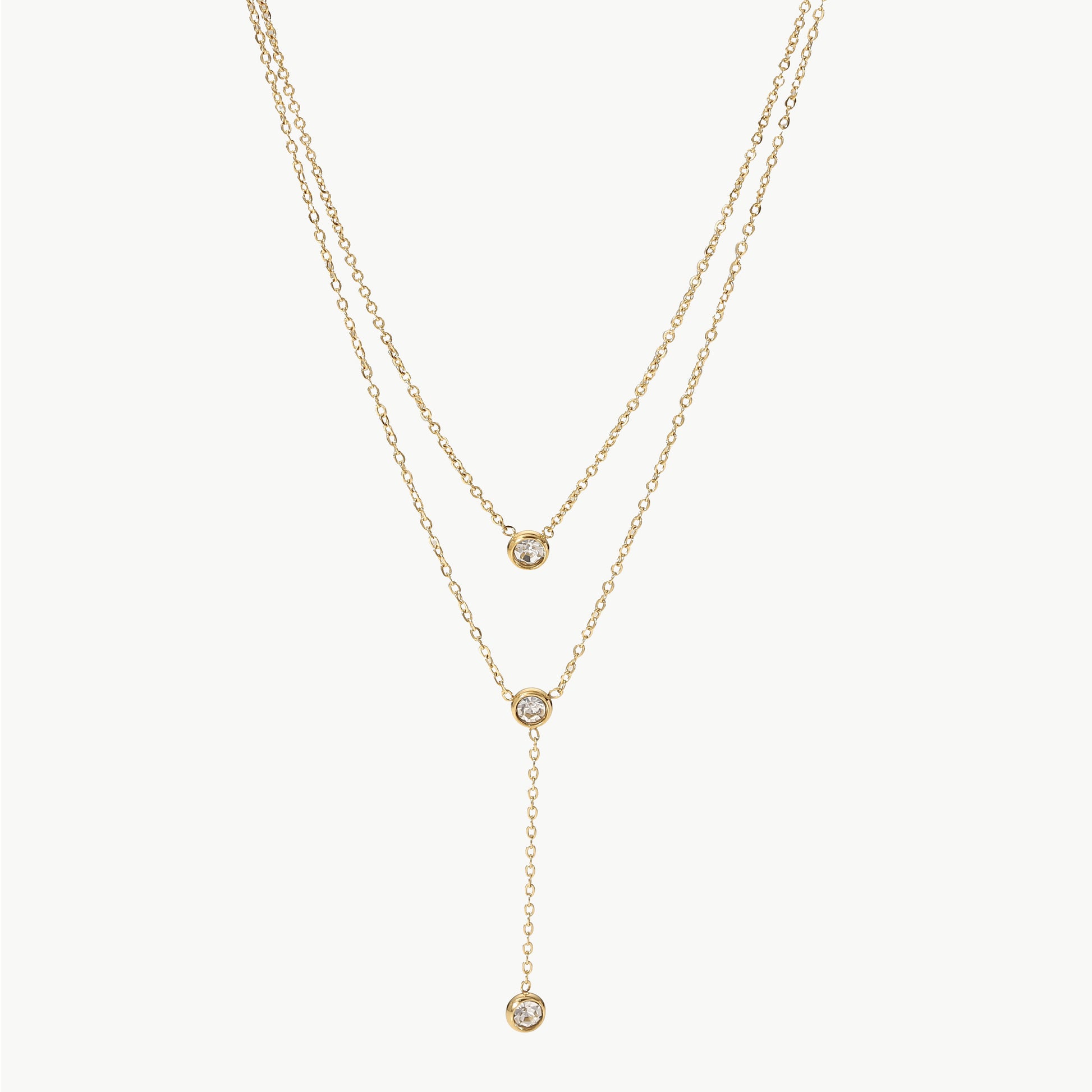 Stainless Steel Zircon Double-Layered Necklace Gold One Size
